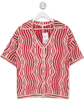 Next Red Ecru Wave Crochet Collared Short Sleeve Shirt UK S