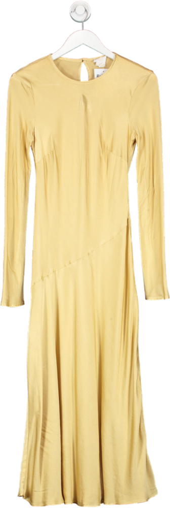 ghost Metallic Lois Satin Midi Dress Yellow UK XS