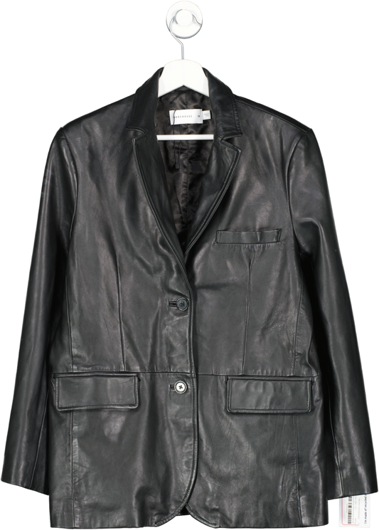 Warehouse Black Real Leather Single Breasted Blazer UK 10