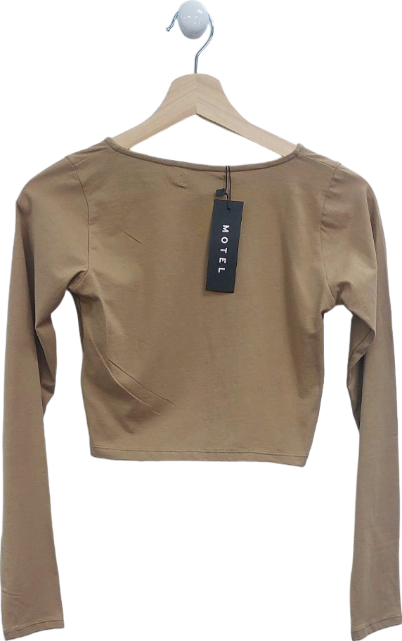 Motel Beige Long Sleeve Button Crop Top UK M