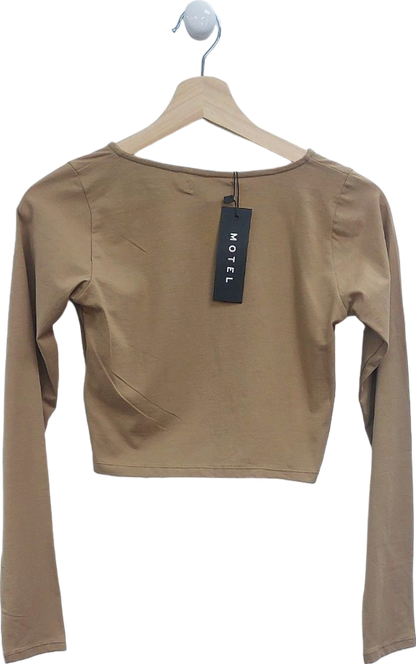 Motel Beige Long Sleeve Button Crop Top UK M