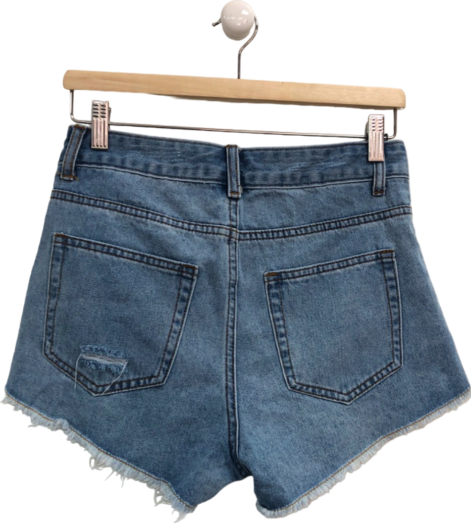 White Fox Blue Denim Shorts UK XS