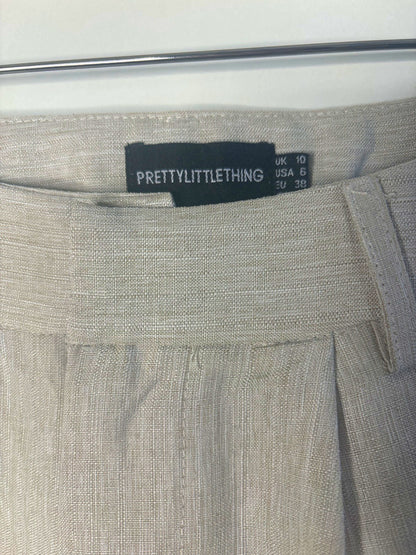 PrettyLittleThing Beige Linen Trousers UK 10