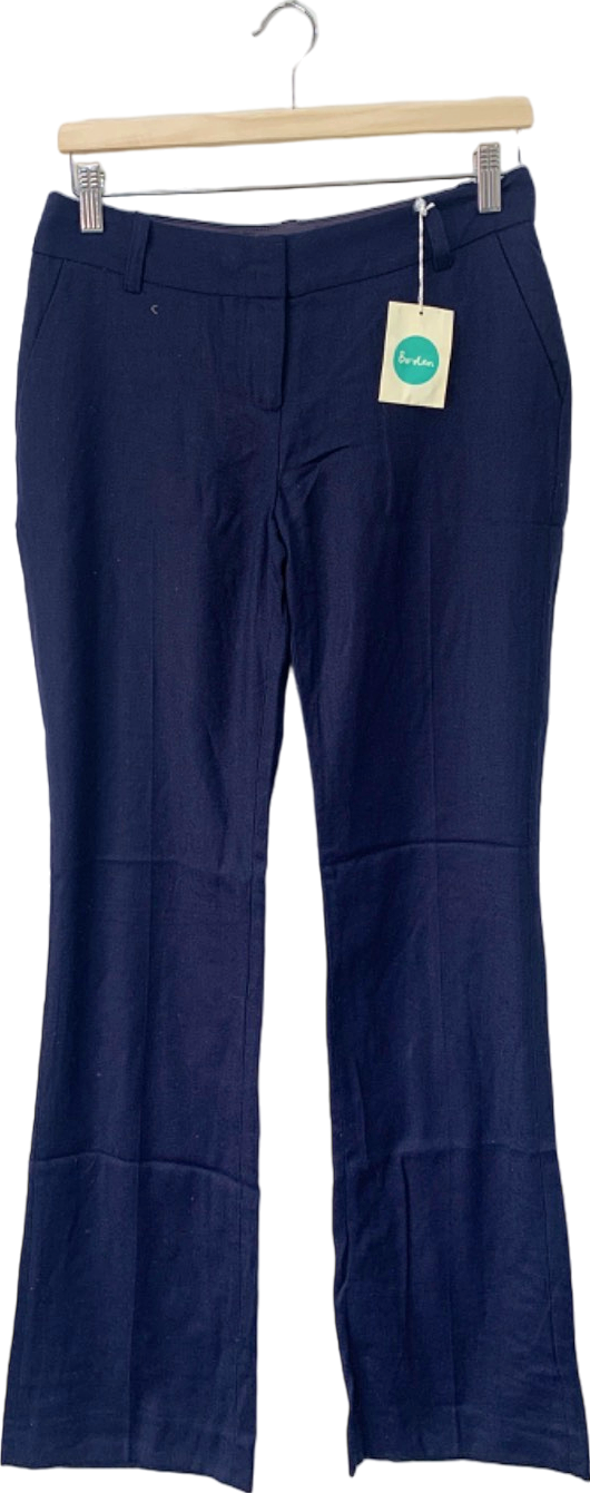 Boden Navy Wool-Blend Trousers UK 8L