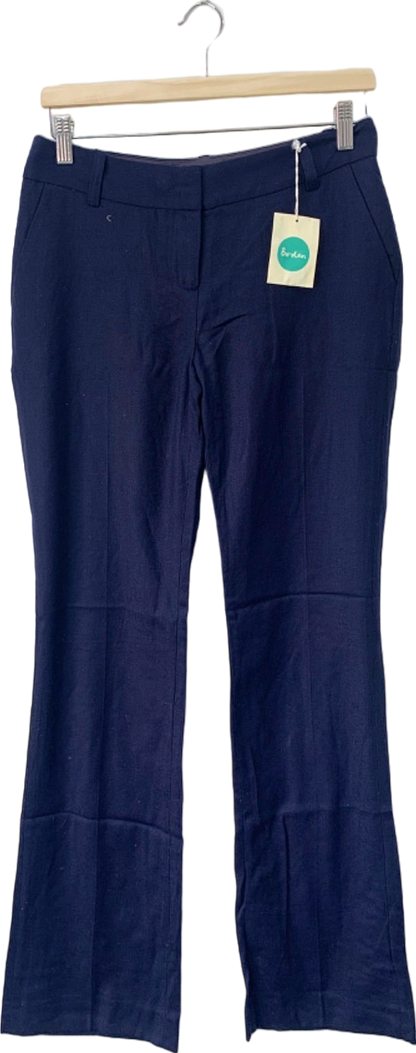 Boden Navy Wool-Blend Trousers UK 8L