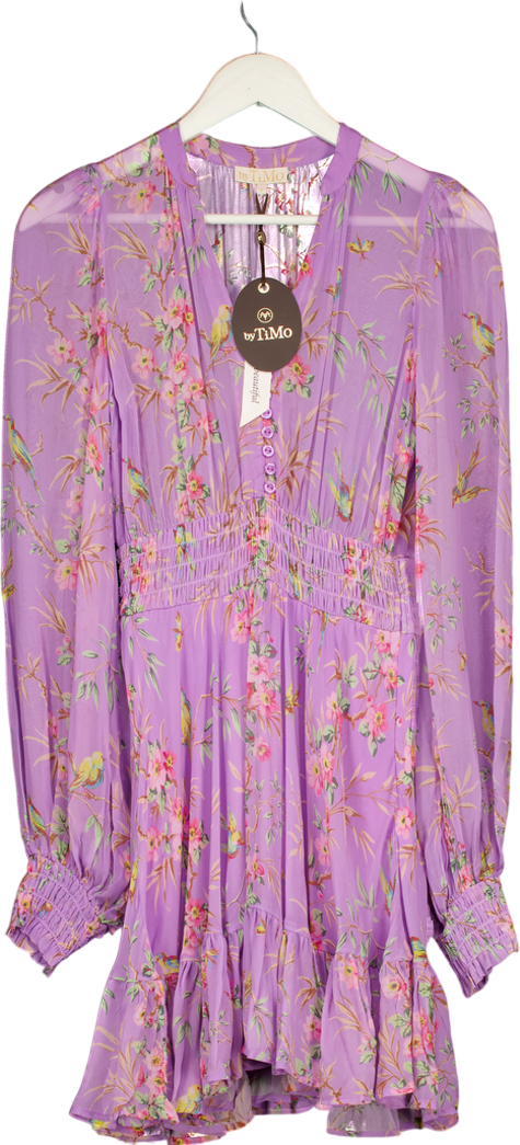 ByTimo Purple Lilac Mini Long Sleeved Dress In Plum Garden UK M