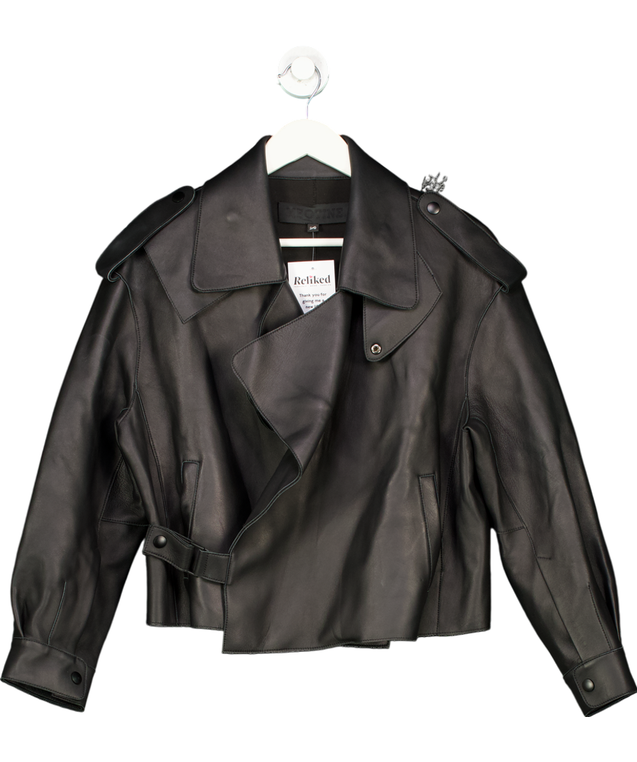 MEOTINE Black Leather Cross Over Jacket UK S/M
