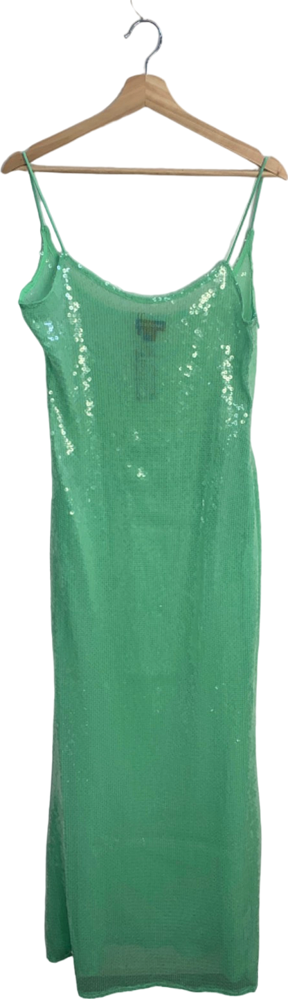 PrettyLittleThing Pale Lime Sequin Square Neck Fishtail Maxi Dress Size 12