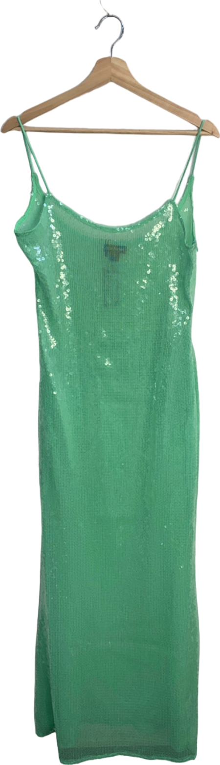 PrettyLittleThing Pale Lime Sequin Square Neck Fishtail Maxi Dress Size 12