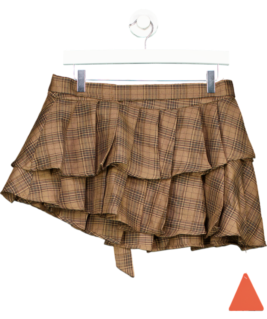 Ego Brown Check Pleated Layered Mini Skirt UK 10