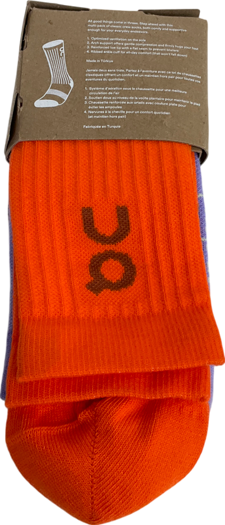 ON Running Multicoloured 3 Pack Logo Socks In Comet Flame And Black UK L