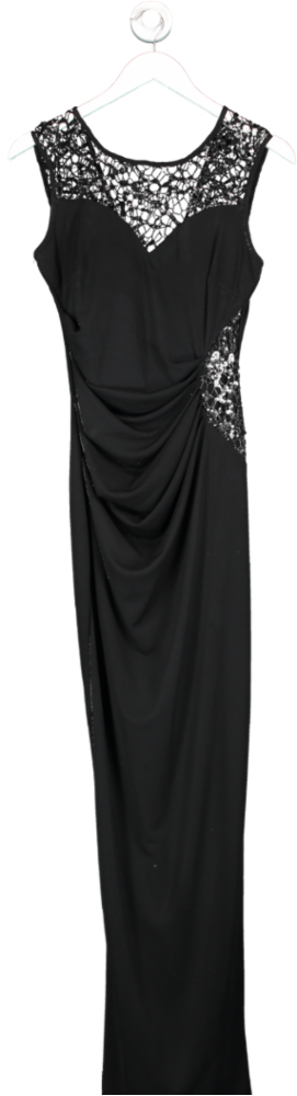lipsy london Black Lace Top Thigh Split Maxi Dress UK 10