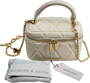 CHARLES & KEITH Cream Arwen Quilted Top Handle Vanity Bag