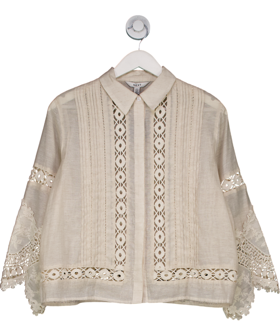 Next Cream Linen Blend Shirt With Lace Panels UK 14