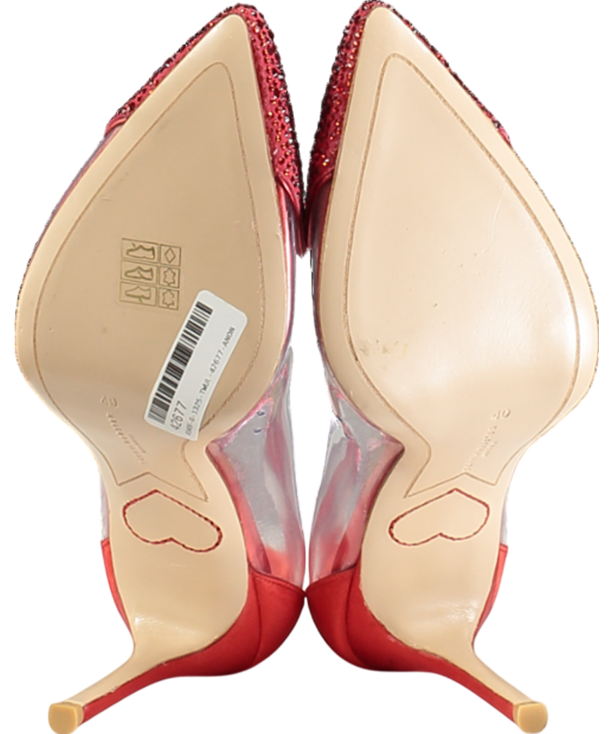 Sophia Webster Red Amora Heart-embellished Leather, Satin And Vinyl Heeled Courts UK 7 EU 40 👠
