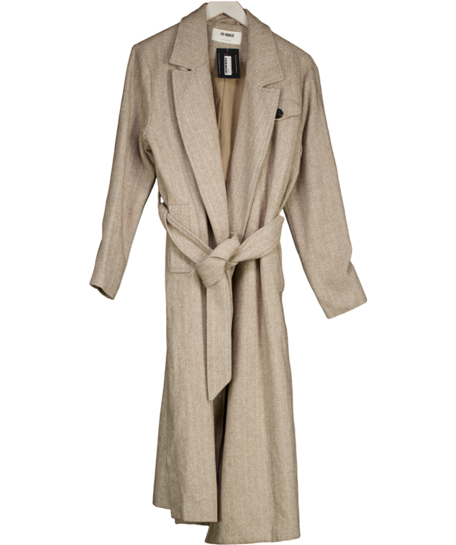 4th & Reckless Beige Herringbone Belted Coat One Size