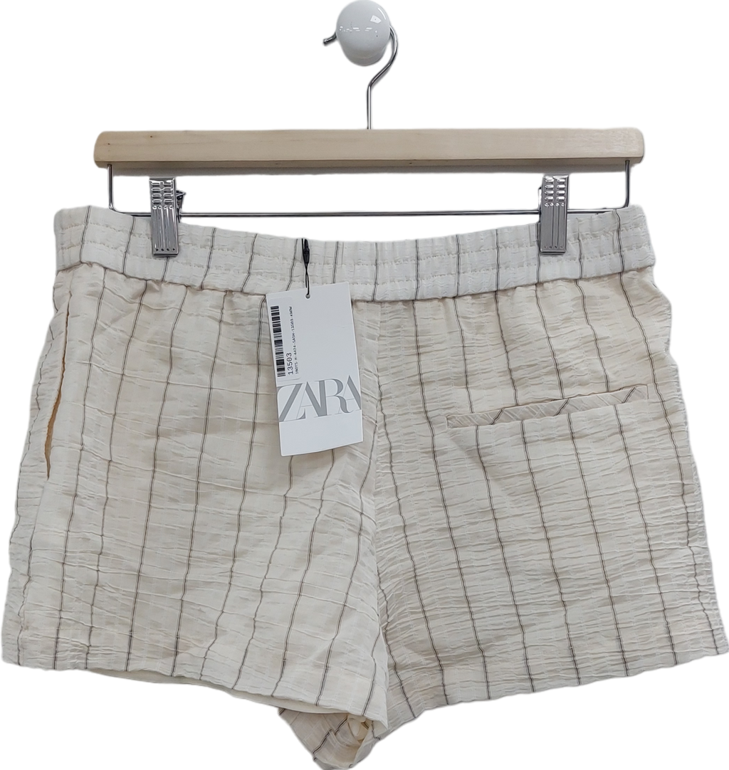 ZARA Cream Striped Elastic Waisted Shorts UK S