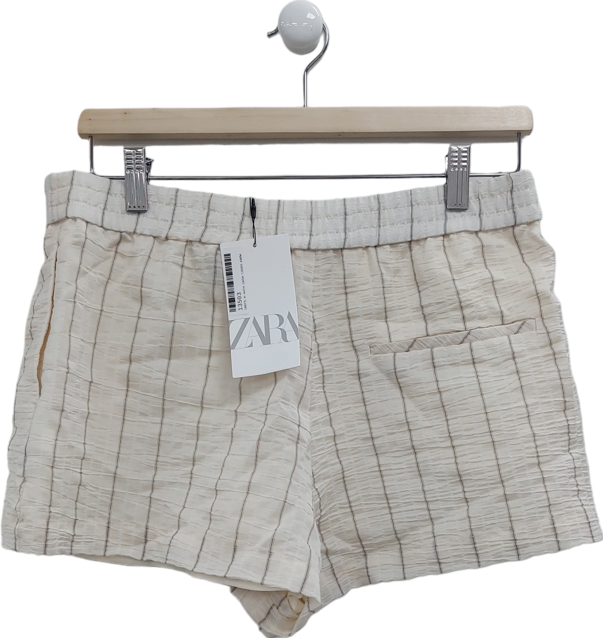 ZARA Cream Striped Elastic Waisted Shorts UK S