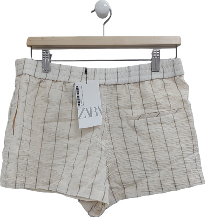 ZARA Cream Striped Elastic Waisted Shorts UK S