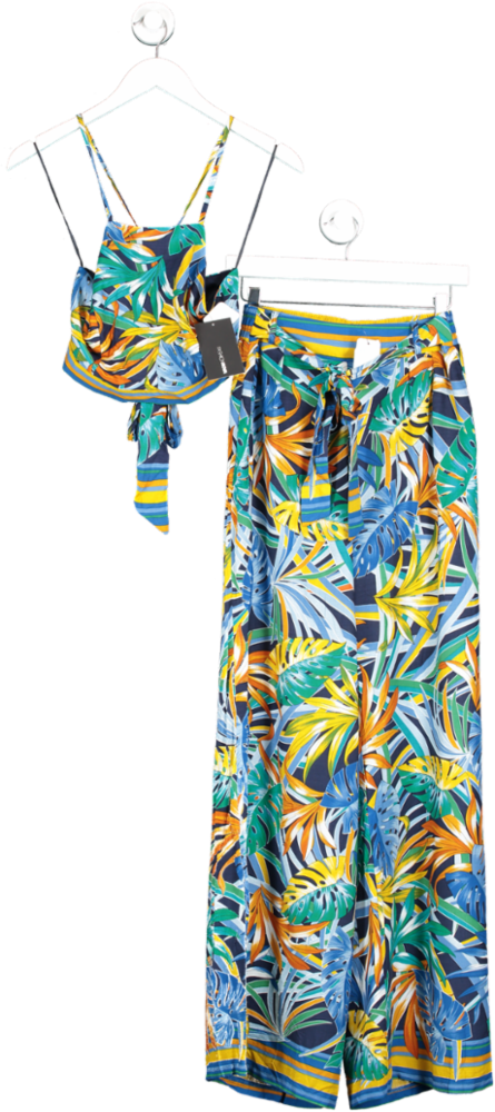 Fashion Nova Multicoloured Going Outta Town Tropical Pant Set UK L