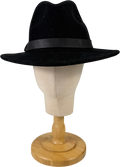 All Saints Black Bronson Wide Brim Wool Fedora Hat UK M/L