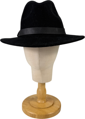 All Saints Black Bronson Wide Brim Wool Fedora Hat UK M/L