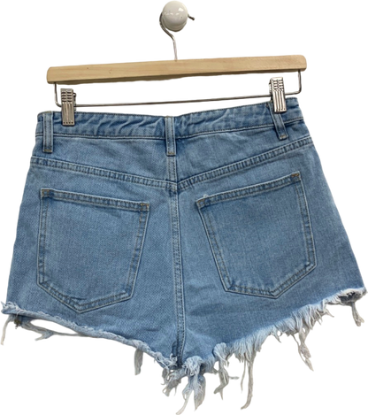 Pretty Little Thing Light Blue Wash Ripped Denim Shorts UK 8