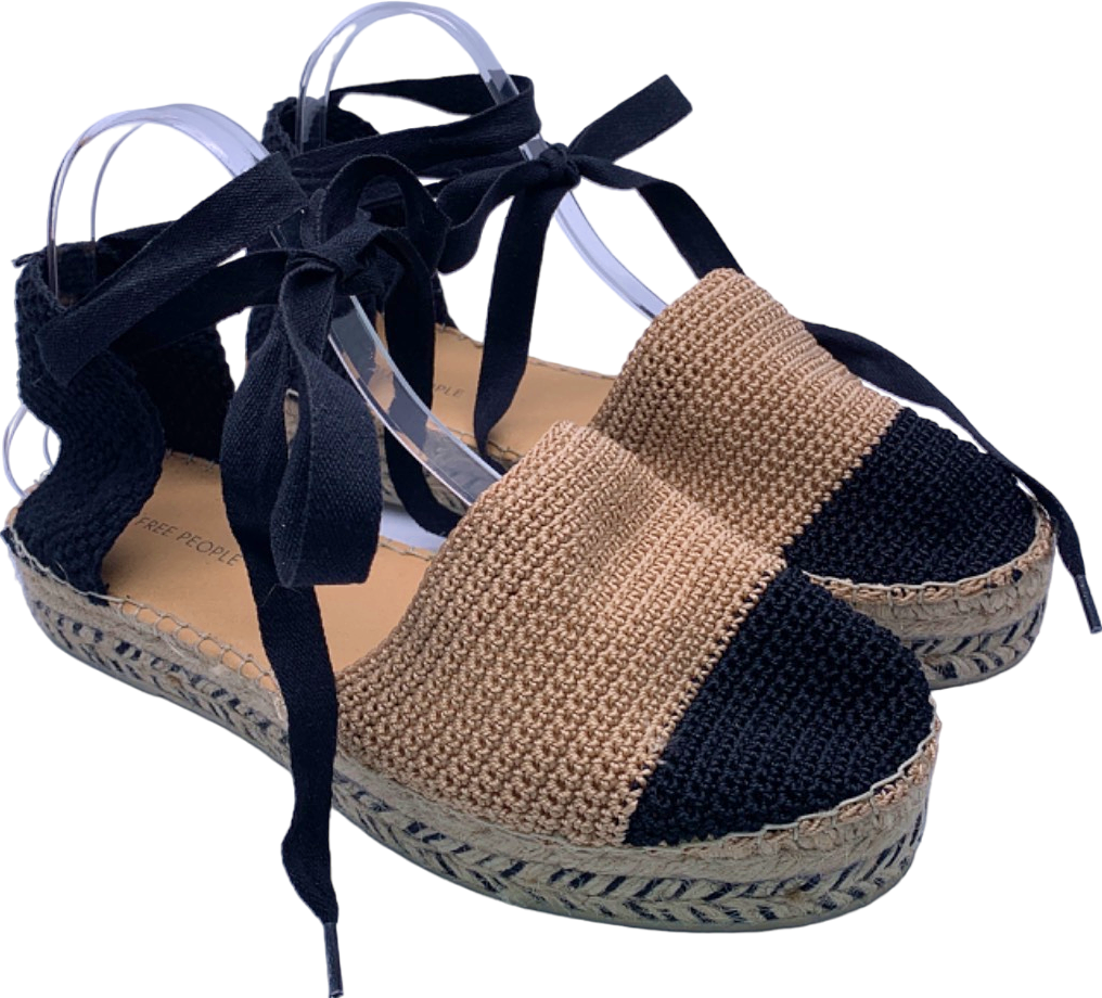 Free People Black/Tan Island Time Wrap Platform Espadrilles EU 41 UK 8