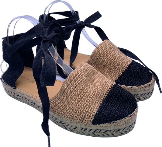 Free People Black/Tan Island Time Wrap Platform Espadrilles EU 41 UK 8