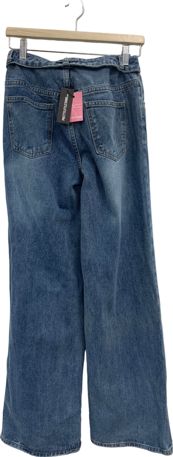 PrettyLittleThing Blue Fold Over Waistband Vintage Jeans UK 6