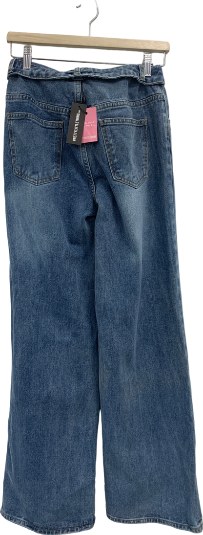 PrettyLittleThing Blue Fold Over Waistband Vintage Jeans UK 6