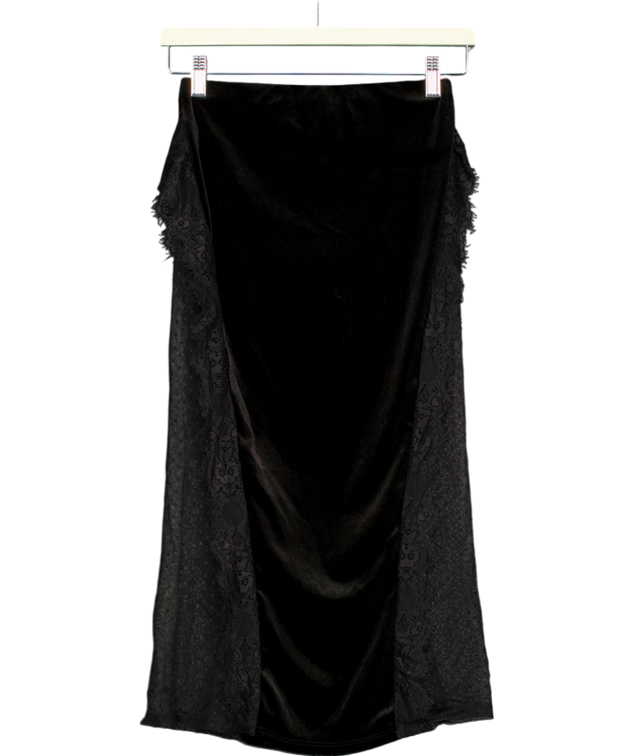 ASOS Velvet Midi Skirt With Lace Inserts In Black UK 8
