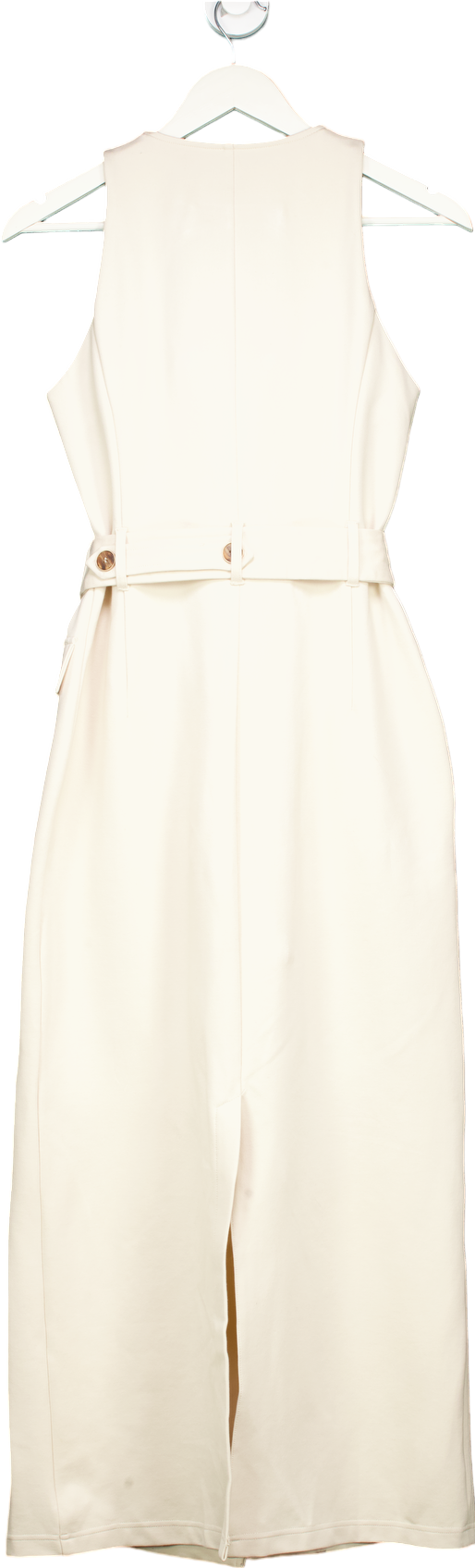 Karen Millen Cream Ponte Button Detail Belted Midi Dress S