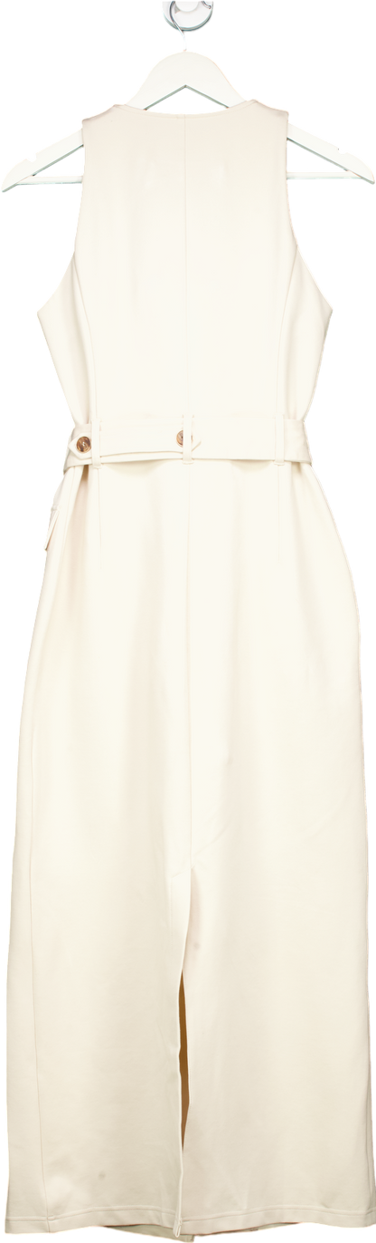 Karen Millen Cream Ponte Button Detail Belted Midi Dress S