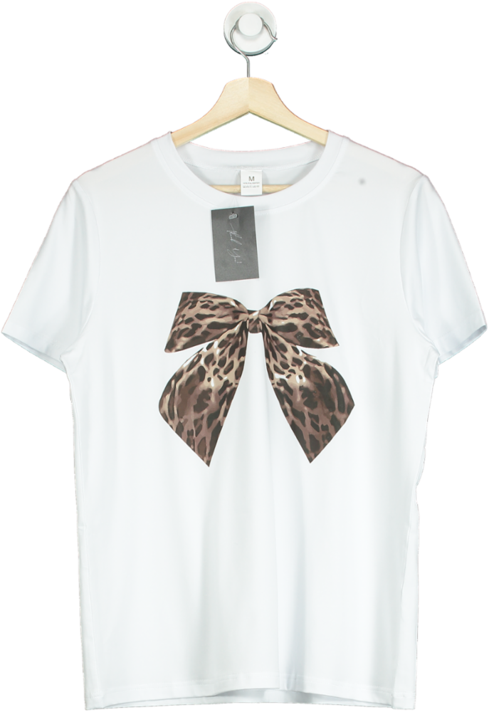 White Leopard Bow T-Shirt UK M