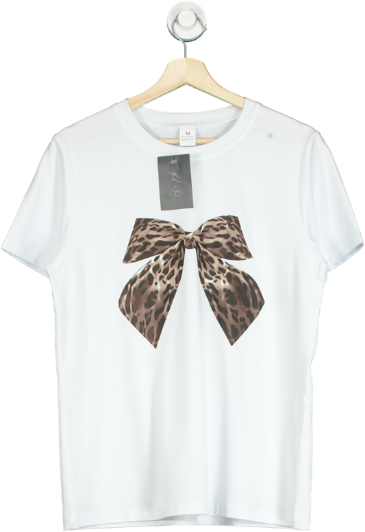 White Leopard Bow T-Shirt UK M