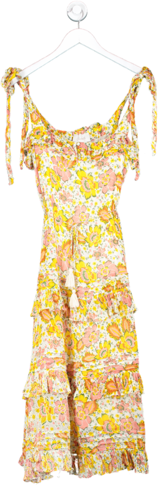 Cleobella Yellow Floral Sheer Tiered Dress UK S