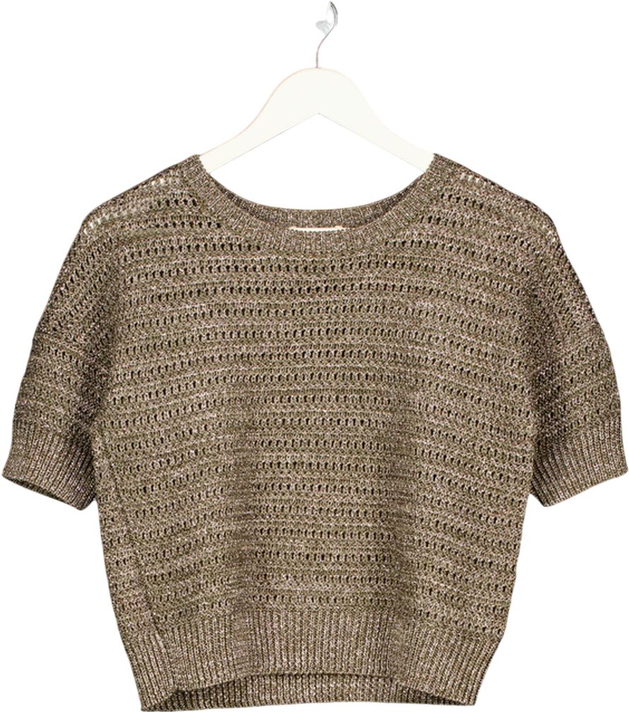 WHISTLES Metallic Green Sparkle Open Knit Jumper UK S