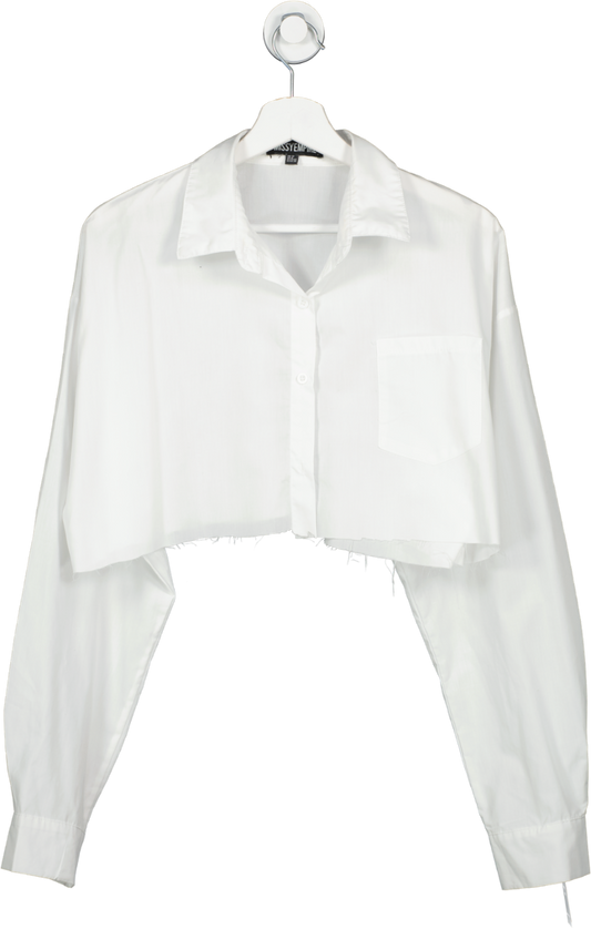 Missy Empire White Cropped Raw Hem Shirt UK 12