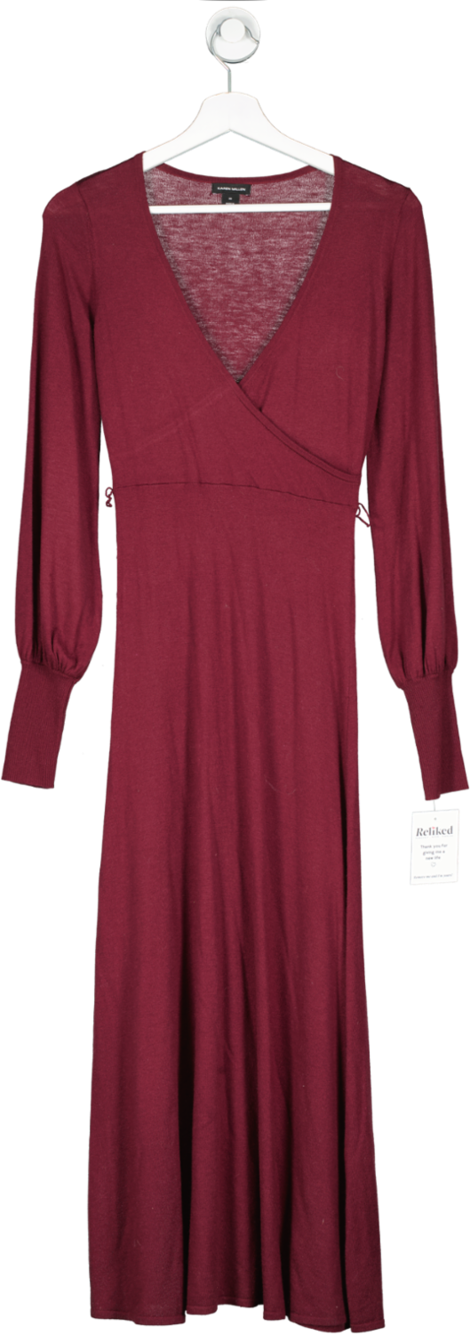 Karen Millen Red Cashmere Blend Wrap Full Sleeve Belted Knit Maxi Dress UK XS