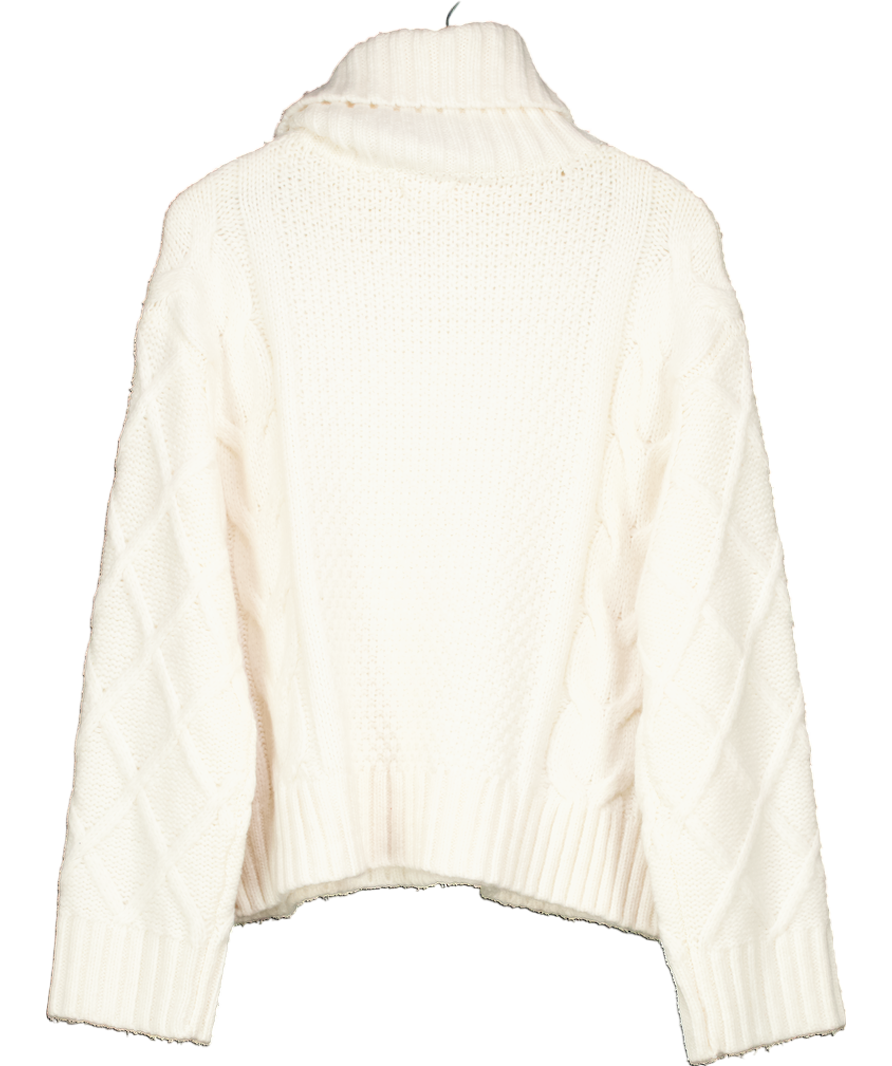 M&S Cream Per Una Wool Blend Cable Knit Roll Neck Jumper UK L