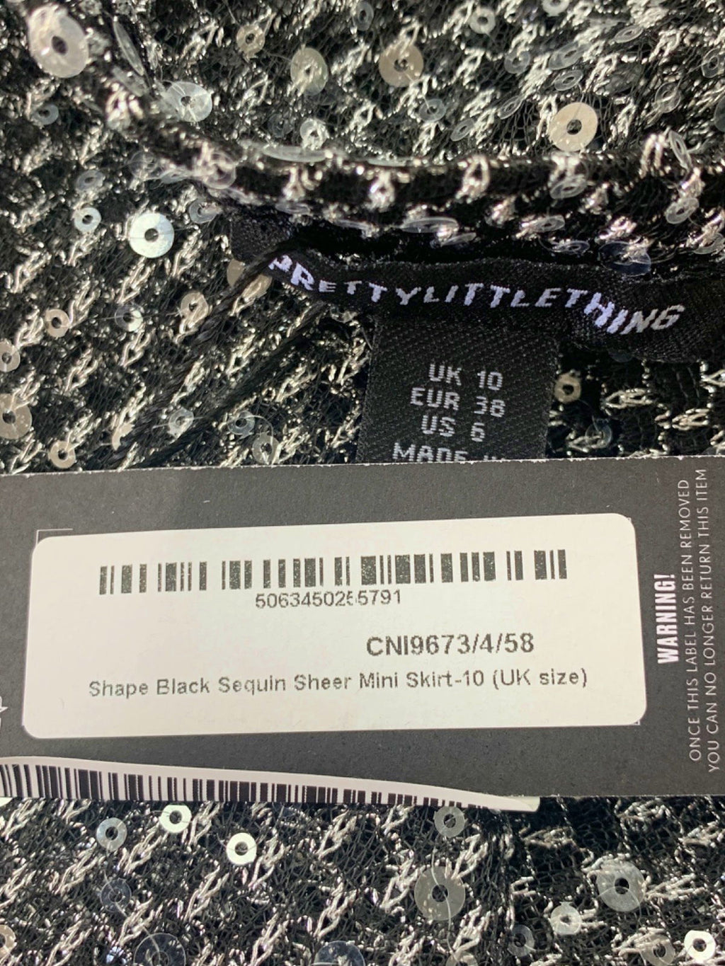 PrettyLittleThing Black Sequin Sheer Mini Skirt UK 10