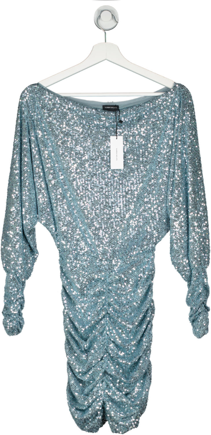 Karen Millen Blue Stretch Jersey Sequin Mini Dress UK XS