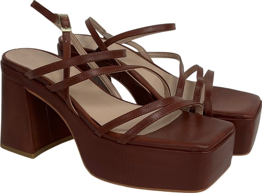 svegan Brown Tan Block Heel Sandal UK 6 EU 39 👠