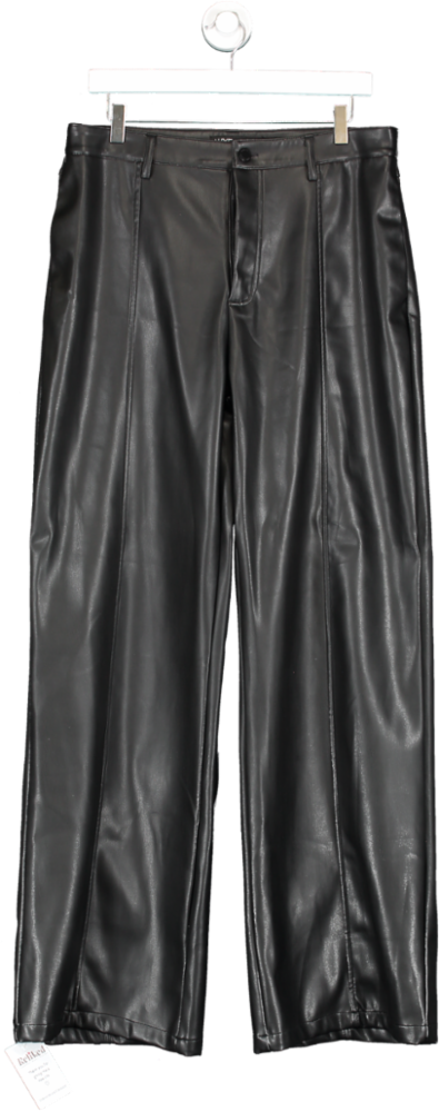 luxe to kill Black Leather Look Wide Leg Trousers UK 16