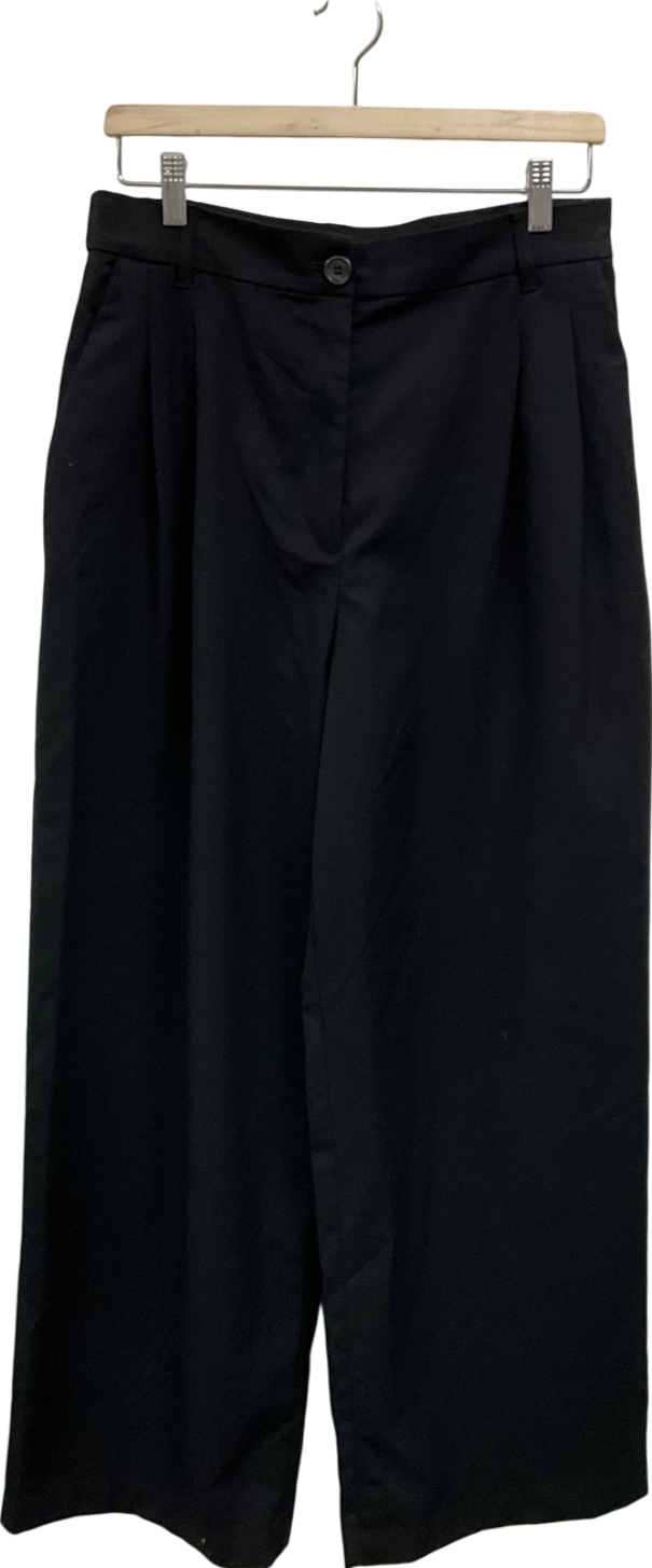Monki Black High Waist Wide Leg Trousers UK M