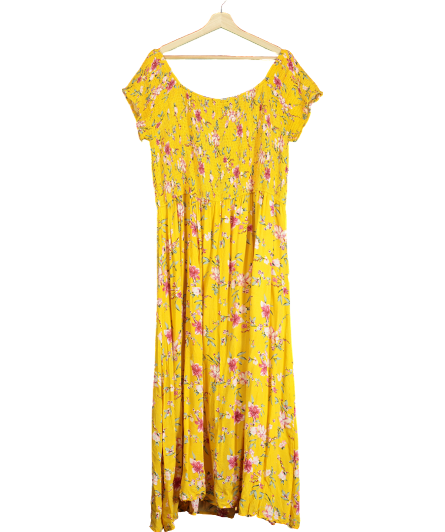Yours Yellow Floral Ruched Detail Midi Dress UK 26-28