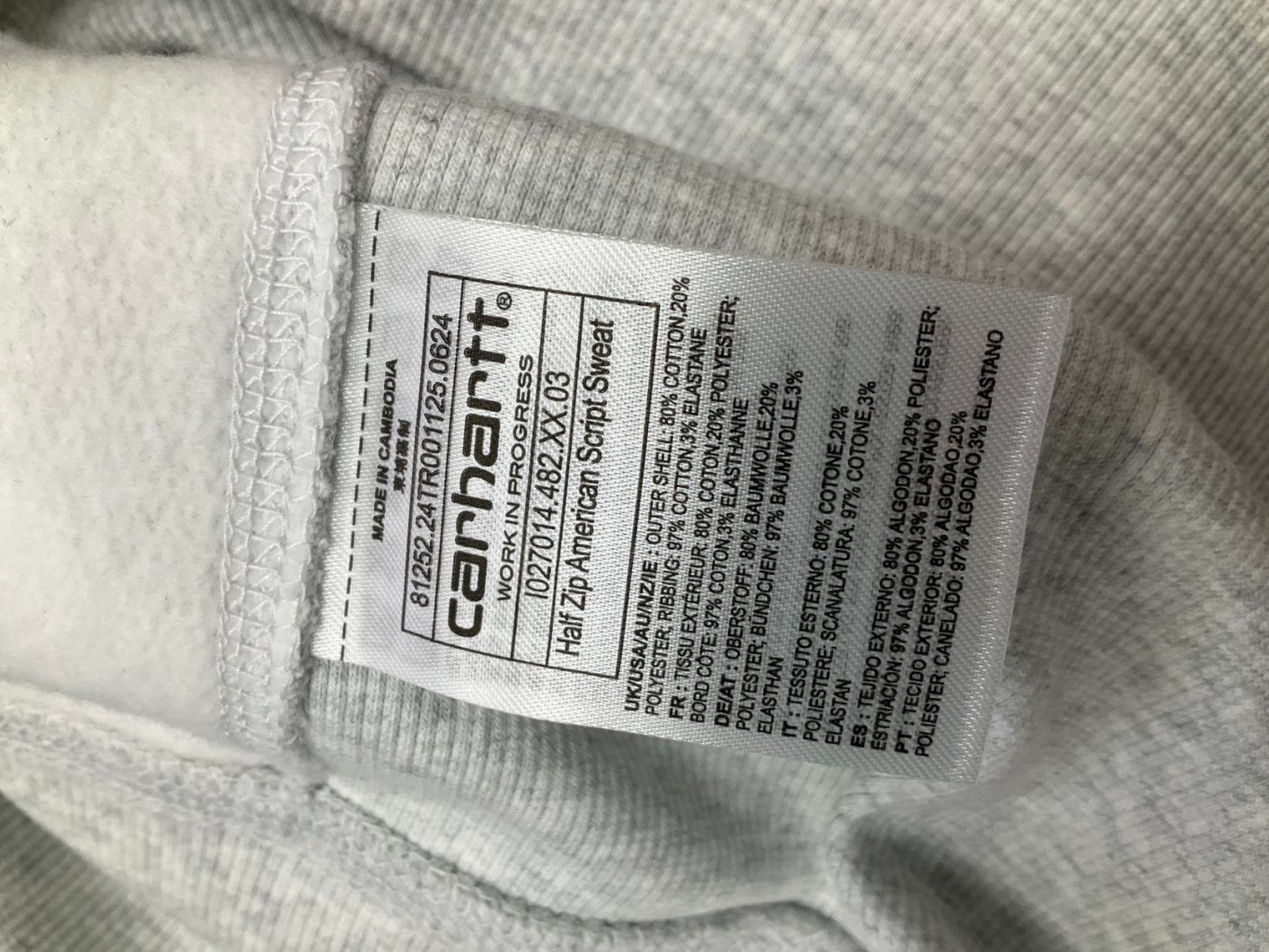 Carhartt WIP Grey Half Zip American Script Sweater UK M