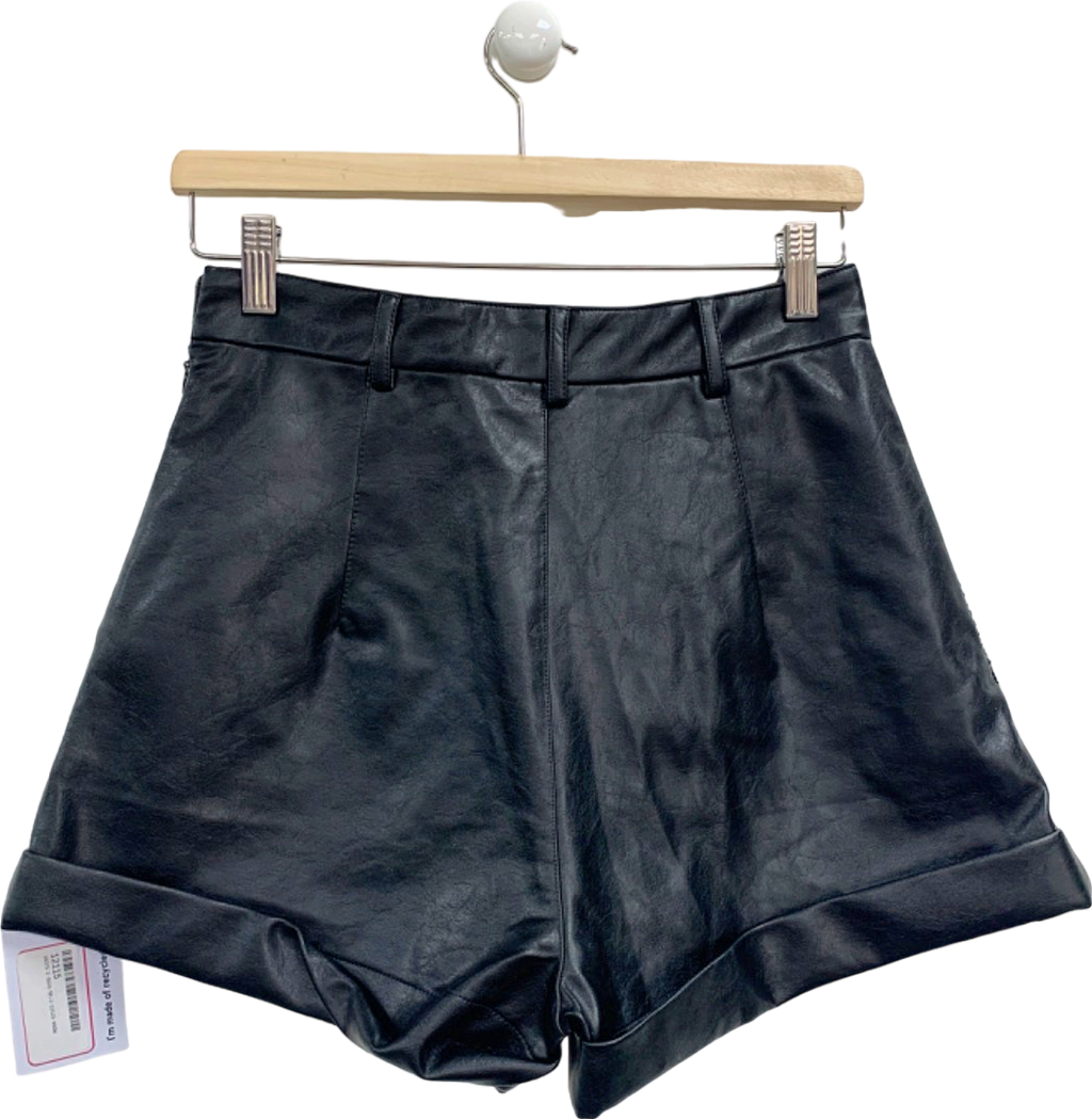 Noughts & Kisses Black Rhinestone-Trim Faux Leather Shorts XS