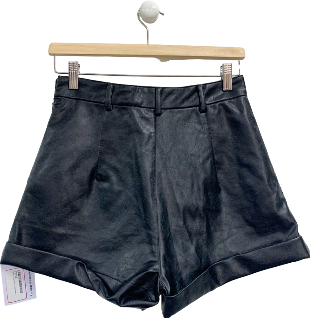 Noughts & Kisses Black Rhinestone-Trim Faux Leather Shorts XS